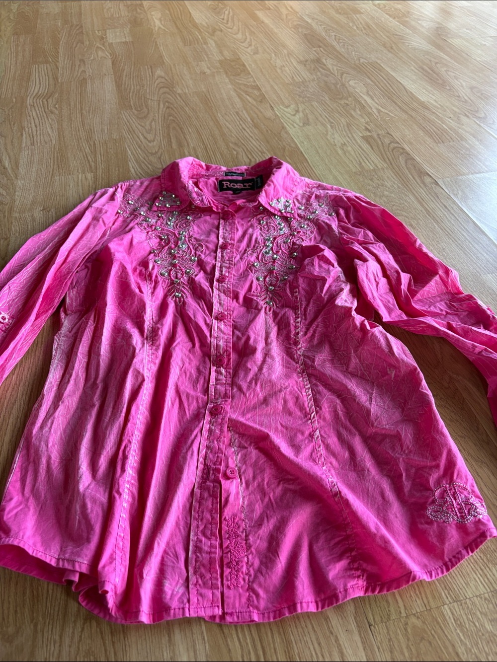 Roar Hot Pink Embroidered Button-Down Shirt